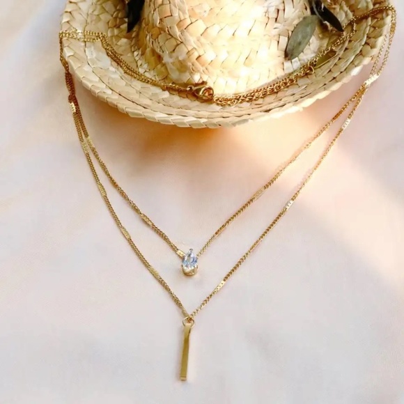 🌟NEW Gold Double Layered Water Drop & Long Tassel Necklace - Picture 1 of 8